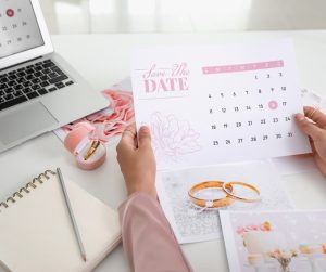 Save the Date Calendar and Laptop open ready for wedding planning