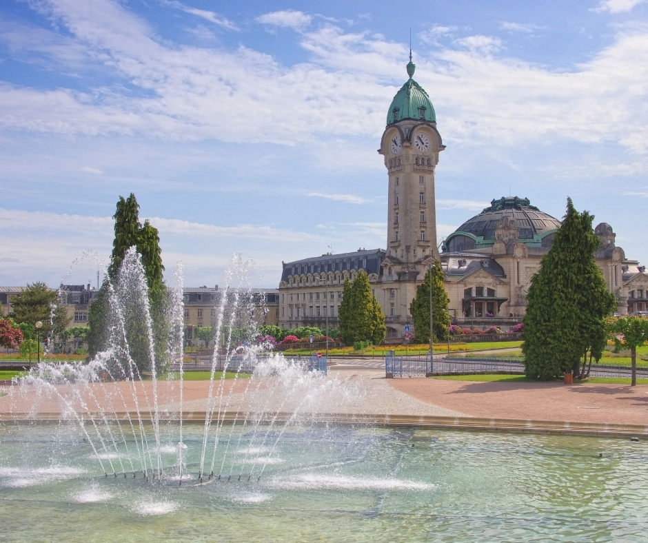 Train Station of Limoges in front of the fountain on a sunny day